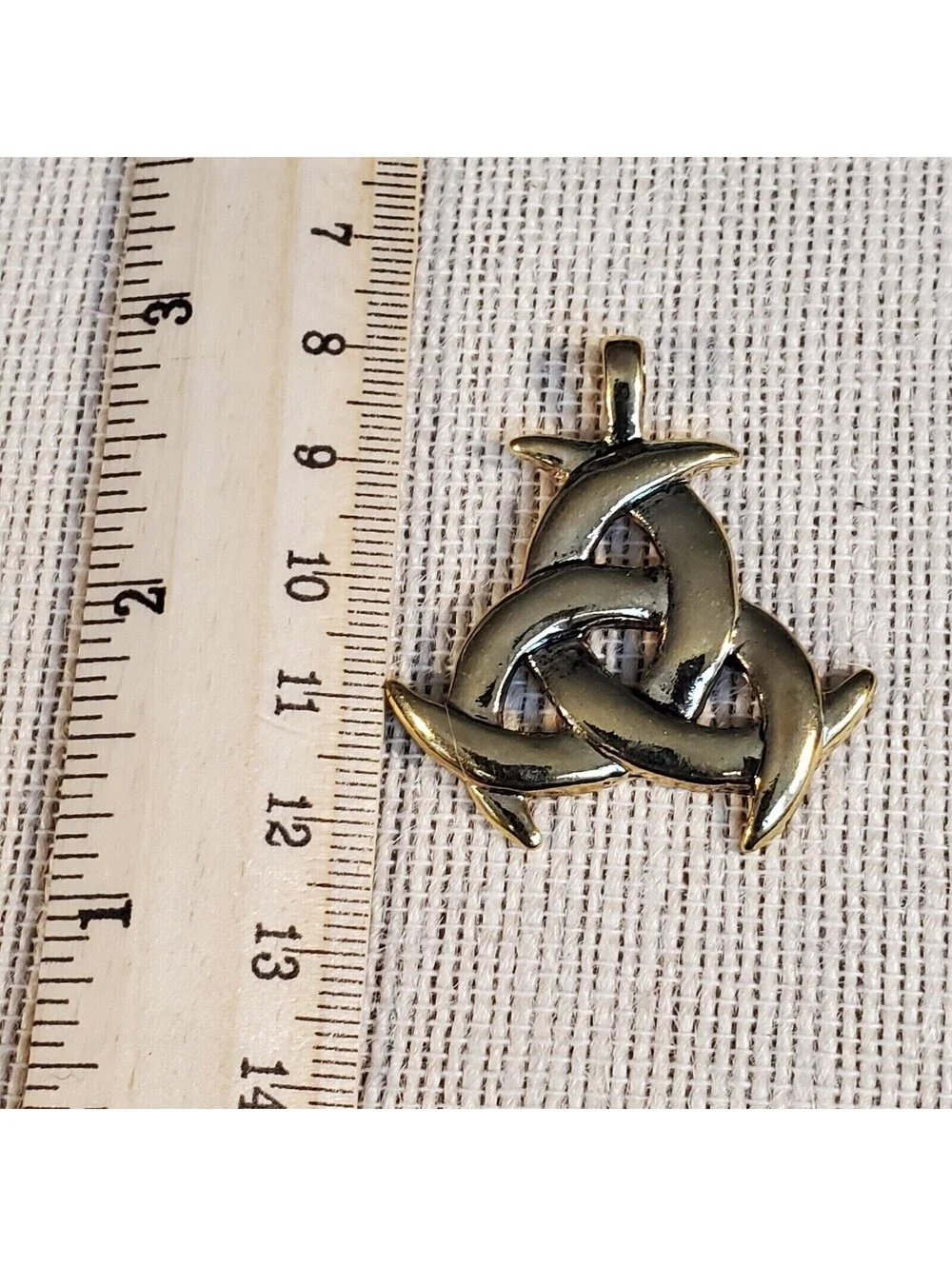 New Vintage 90s Triple Celtic Moon Antique Gold Alloy Metal Pendant